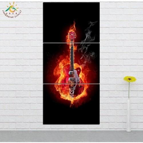 Modern Canvas Art Prints Poster Wall Painting Home Decoration Artwork Fire Guitar Wall Art Pictures for Bedroom 3 PIECES