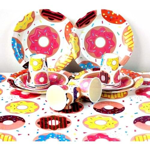 Bread Donuts Disposable Paper Plate Cup Paper Towel Tableware Childrens Holiday Birthday Party Set Supplies