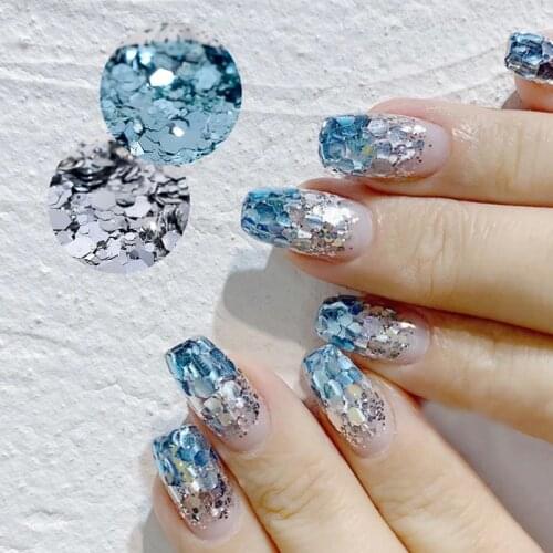 TZSZ Mermaid Ji Nail Art Sequins Aqua Blue Sea Gradient Nail Sequins Nail Art Nail Patch Decoration