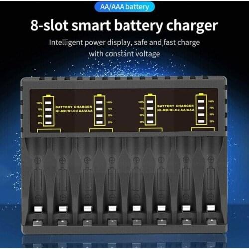 8-slot Smart Battery Charger For No. 5 and No. 7 / Batteries Rechargeable / AA LCD 1-8 Ni-Mh / AAA Ni-Cd Indicator with Z4A7