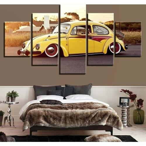 Vintage Yellow Car Poster 5 Pcs Canvas Picture Print Wall Art Canvas Painting Wall Decor for Living Room Poster No Framed