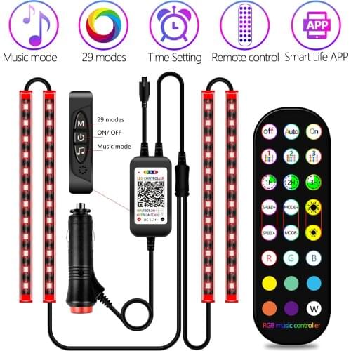 Car Interior light Atmosphere Car LED Strip Light With USB Wireless Remote Music Control Automotive Car Decorative Lamp