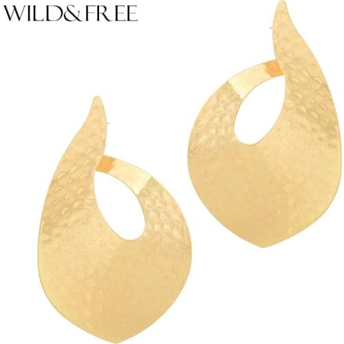 Wild&Free European Big Irrgular Stud Earrings Simple Gold Uneven Convex Hollow Studs Earrings Fashion Jewelry For Women