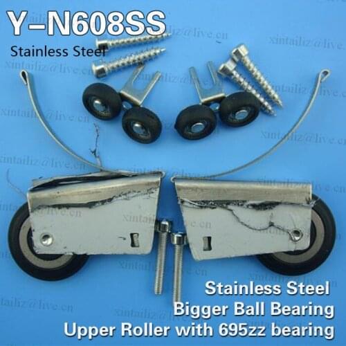 [Y-N608SS]low price stainless steel china cabinet glass door window pulley sliding wardrobe stainless steel roller wheel