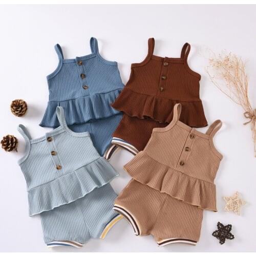 Baby girl child pit small condole belt skirt + rib shorts fashion suit Europe and the United States