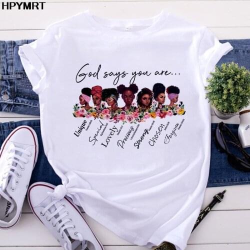 God says you are black girl is beutiful magic t shirt women fashion graphic t shirts black lives matter Juneteenth tshirt tops