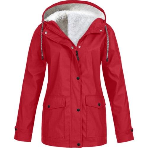 Ladies Autumn and Winter Plus Fleece Jacket Outdoor Mountaineering Clothes Hooded Jacket Zipper and Button Closure TT@88