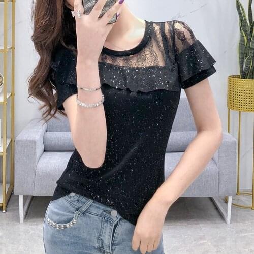 Womens Ruffles Tops and Blouses Short Sleeve Korean Chic Ladies Blusas Vintage Shirts