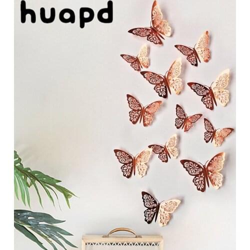 12Pcs 3D gold silver hollow butterfly wall stickers, used for home decoration DIY wall stickers, used for childrens rooms, part