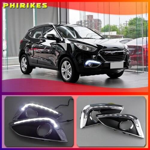 2PCS Car LED For Hyundai IX35 2010 2011 2012 2013 fog lamp cover DRL Daytime Running Lights headlight 12V Daylight