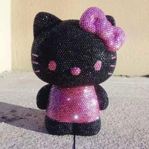 22cm Sparkling Kitty Figurine Black Cloth Piggy Bank Money Boxes Kawaii Kitty Cat Miniature Desk Decoration Home Decor Black