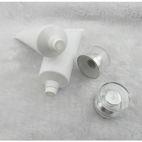 50 ml 50 lot of white PE plastic hose / bright silver acrylic screw cap / cream emulsion lotion tube packaging empty bottles