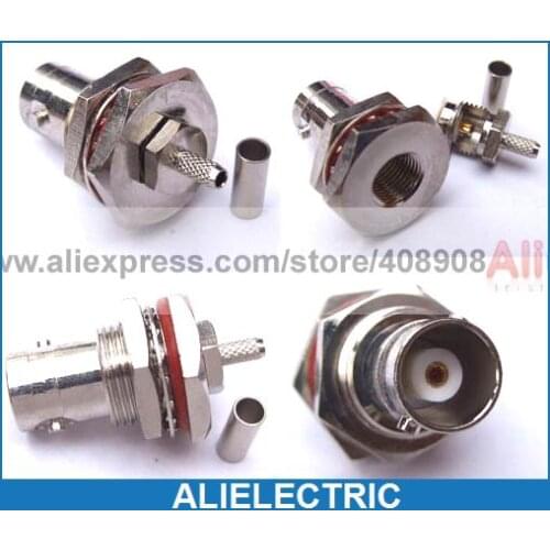 50pcs BNC Female Nut Bulkhead Crimp RF Connector for RG174 RG316 LMR100 Cable