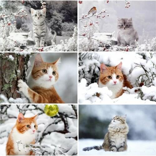 5D DIY Diamond Painting Cat Bead Diamond Embroidery Full Diamond Mosaic Winter Picture Animal Cross Stitch Kits Home Decor