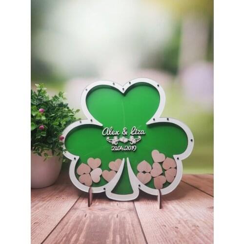 Alternative wedding GuestBook, White frame St. Patricks day, wooden shamrocks, GuestBook, Drop box, guest book, Shamrock