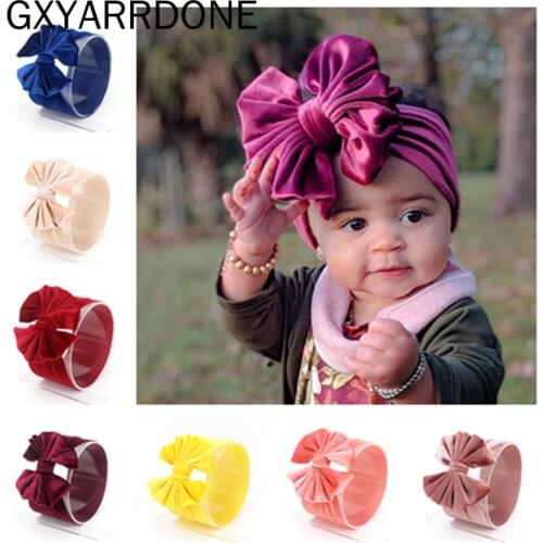 2020 Newborn Bows Toddler Baby Girls Velvet Headband Baby Head Wrap Bandeau Bebe Fille Bow Knot Turban Headband Hair Accessories