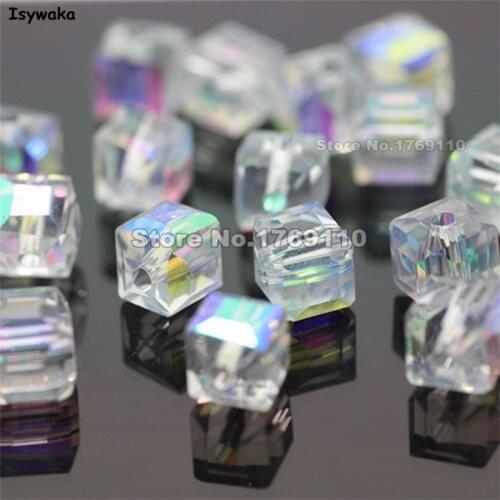 Isywaka 100pcs White AB Color Square 6mm Austria Crystal Beads charm Glass Beads Loose Spacer Bead for DIY Jewelry Making