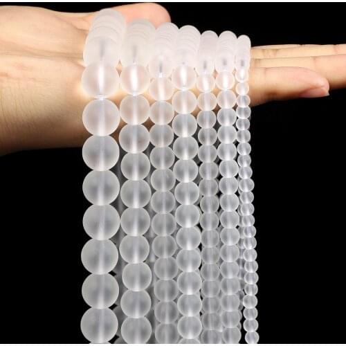 Natural Stone Beads Smooth Matte Transparent Stone Glass Round Loose Beads for Jewelry Making DIY Bracelets Necklace Accessories