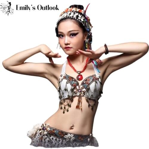 ATS Belly Dance Tribal Bra With Shells Cowrie & Coin Bra Top Modern Punk Style White S M L Free Shipping