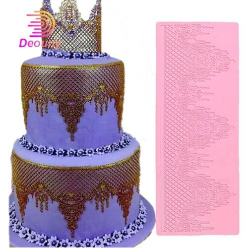 DEOUNY Silicone Flower Lace Cake Mold BIG Size Decorating Fondant 3D Food Grade Kitchen Accessories Silicone Mould 33.6*12.5CM