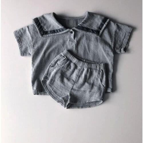2021 Korea style girls boys 2 pcs set shirt +shorts summer cotton kids suit 1-6 years YU43
