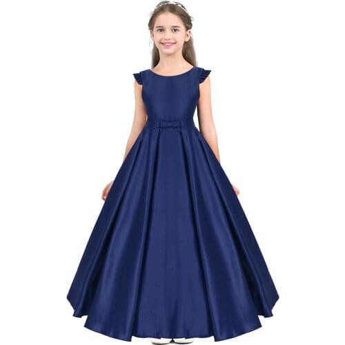 Kids Elegant Princess Dress For Girls Satin Fly Sleeves Bowknot Flower Girl Dresses Wedding Formal Pageant Evening Party Dress
