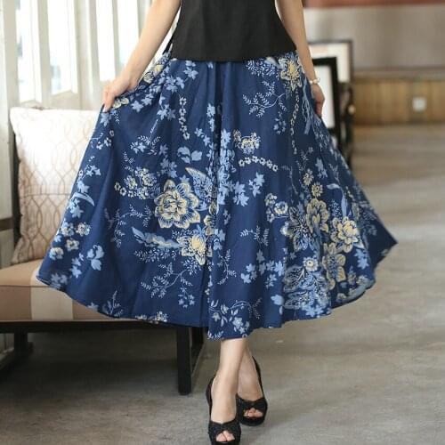 Long Flowing Thick Cotton Multicolor Print Skirts Bohemia Style Ethnic Print Linen Red Skirt