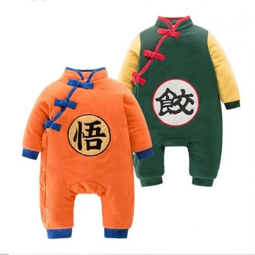 Baby Boy Girls Cotton Winter Long Sleeve Outfit 2 Types Chinese Style Character Romper Jumpsuit Infant Warm Clothes New 2021