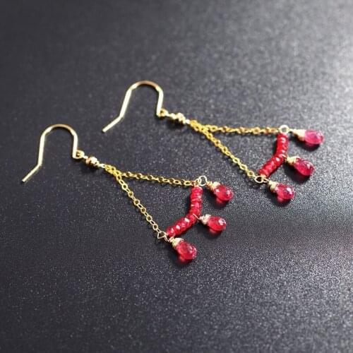 DMBS386 Ruby design earrings yellow 18K gold Genuine Gemstones earrings female simple gift for girlfriend
