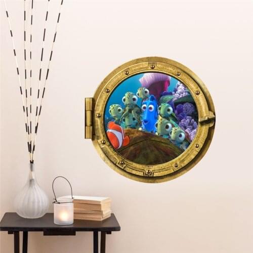 Find nemo dory fish submarine portholes wall stickers for kids room home decor diy peel and stick 3d window wall decals poster
