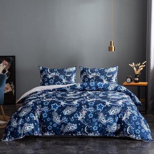 2/3 Pieces Bedding Set Star Moon Flower Quilt Cover Beautiful Plant Blue Background Duvet Cover 3D Printed Kids Cover Bed Sets