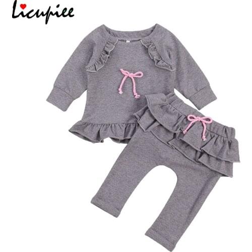 Newborn Infant Baby Girls Clothes Sets Ruffles Long Sleeve Bowknot Pullover Sweatshirt Tops Pants Cute 2 Pcs Set 0-3 Years