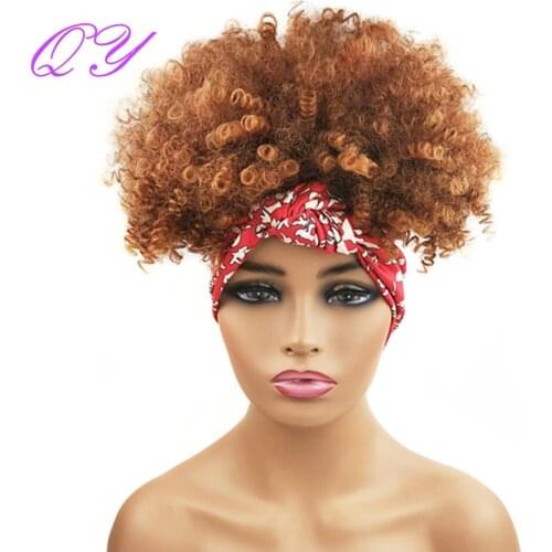 QY Hair HeadBand Synthetic Wig Short Curly Wigs Color Turban for African Women