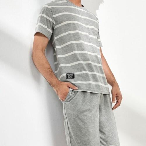 Mens Homewear Cotton Striped Man Two-Piece Set Pyjamas Short-Sleeved Shorts Casual Sportswear Large Size Male Pajamas Tracksuit