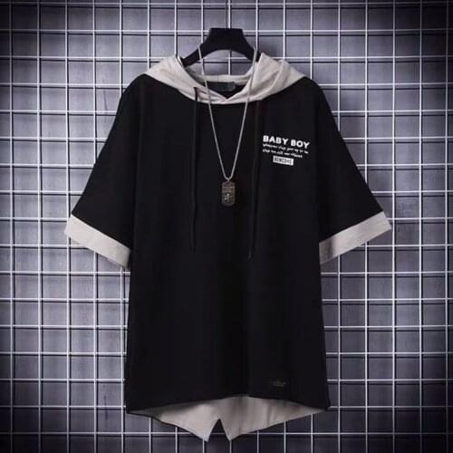 Hip hop t-shirt mens hooded T-shirt printed hooded T-shirt casual wear hooded T-shirt 2021 new trend short sleeve