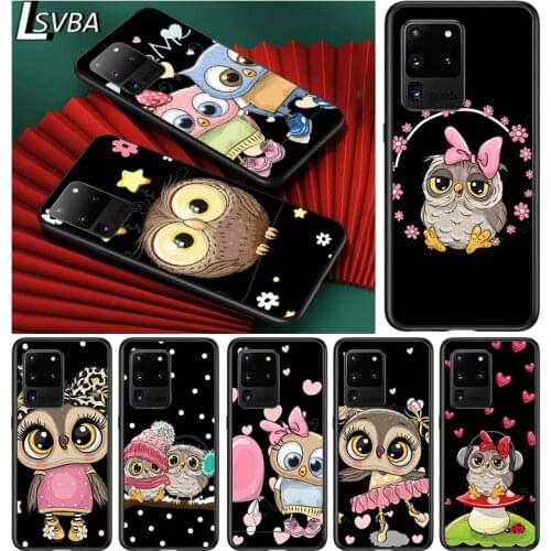 Lovely Animal Owl for Samsung S20 FE Ultra Plus A91 A81 A71 A51 A41 A31 A21 A11 A72 A52 A12 Soft Black Phone Case