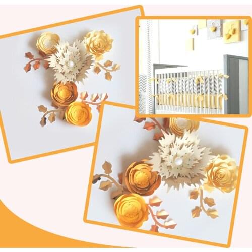 Handmade Yellow Rose DIY Paper Flowers Leaves Set For Wedding & Event Backdrops Decorations Nursery Wall Deco Video Tutorials