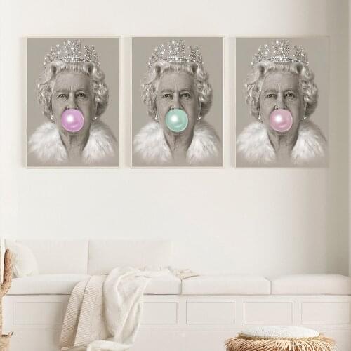 Bubble Gum Queen Wall Art Print Elizabeth II Nordic Poster Figure Canvas Painting Picture For Living Room Modern Home Decor