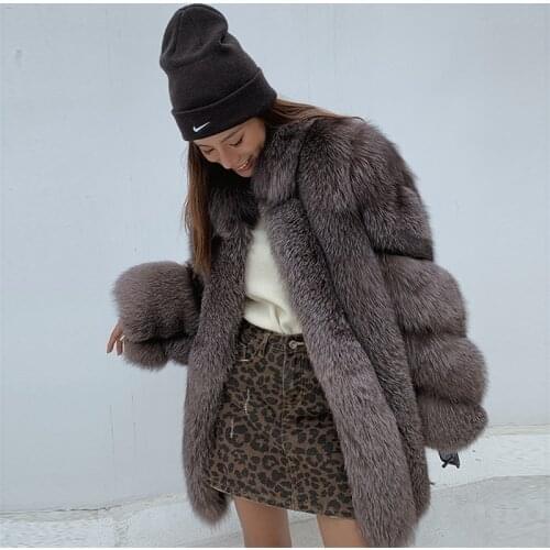 FURSARCAR 2021 New Fashion Winter Women Natural Fox Fur Jackets Long Fur Coat Thick Warm Whole Skin Outwear With Collar