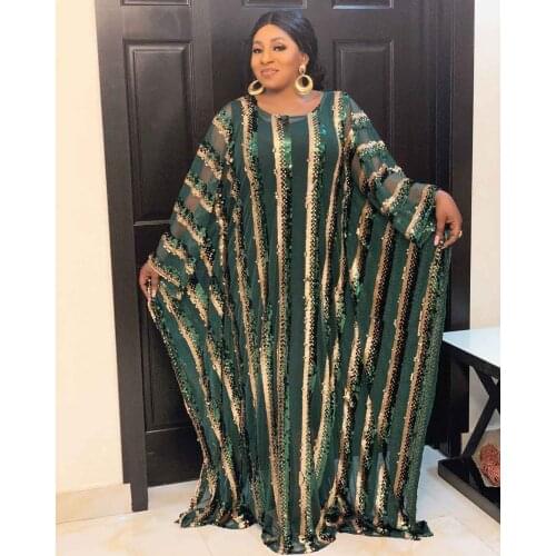 New Style African Womens Dashiki Fashion Before And After The Sequin Netting Material Free Size Long Dress And Inwardly 2 Piece