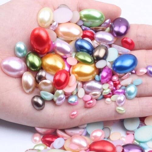 Half Pearl Flatback Oval Shape Imitation Pearls Beads 3x6mm-18x25mm Mix Color Ivory White For Nail Art Diy Scrap Booking