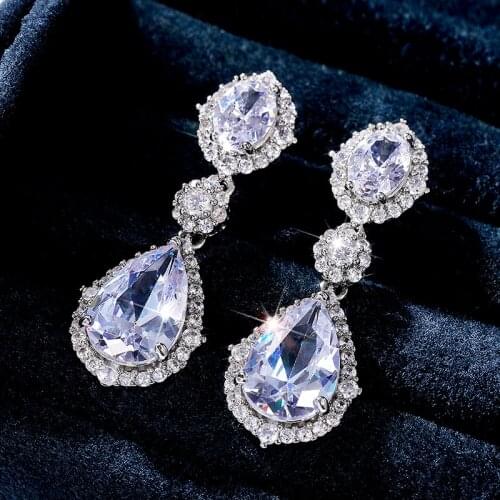 Huitan Luxury Silver Color Bridal Earrings for Wedding Engagement Party Novel Design New Women Accessories Brilliant CZ Jewelry