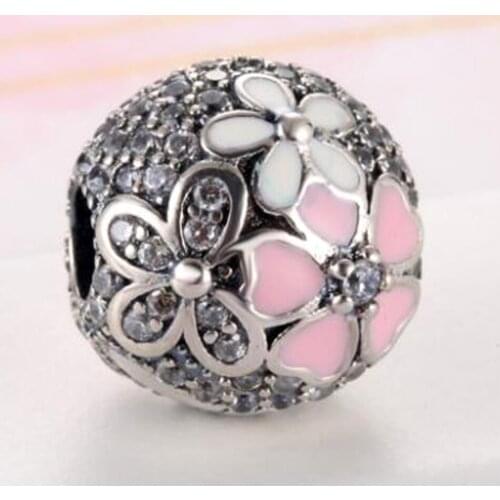 S925 Silver Bead DIY Jewelry Poetic Daisy Clear CZ Flower Clips Stoppers Charm fit Lady Bracelets Bangle