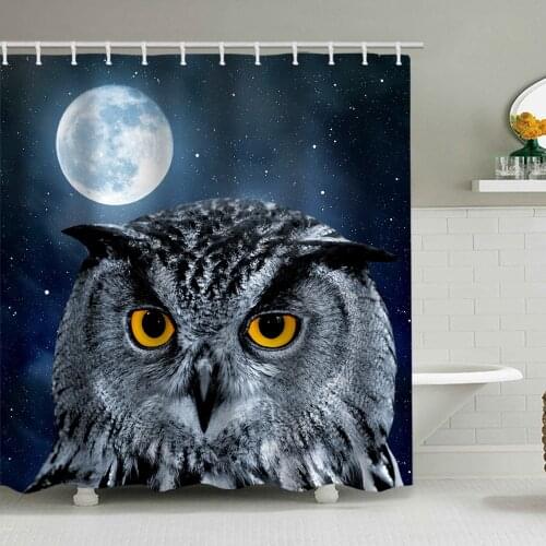 Owl under the moon sky horror shower curtain bathroom partition curtain curtain waterproof decorative hanging curtain