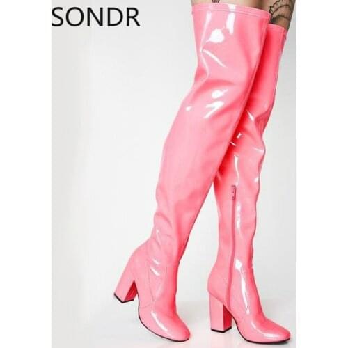 Clubwear Womens Thigh High Boots Zipper Heels Boots Shoes Sexy Large Size New Over The Knee Thigh Boots Candy Colors Plus Size