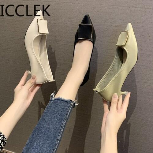 Spring/Autumn Women Pumps Slip-On Fashion Sexy Pointed Toe High-heeled with Metal Buckle Women Shoes Zapatos De Mujer