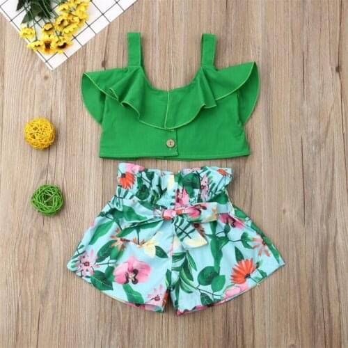Baby Girls Floral Vest Girl Off Shoulder Crop Tops Kids Floral Printed Shorts Outfits Kid Sleeveless Clothes