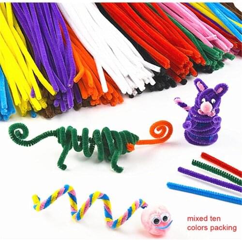 100pcs Plush Strip Twisted Sticks DIY Art Craft Toys Plush Stick Rainbow Colors Educational Creativity Stress Reliever For Kids