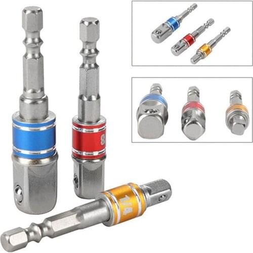 3PCS Impact Grade Socket Adapter High Speed Nut Driver Adapter 3/8 1/2 1/4-Inch Hex Shank to Drive for Adapter with Drill Chucks