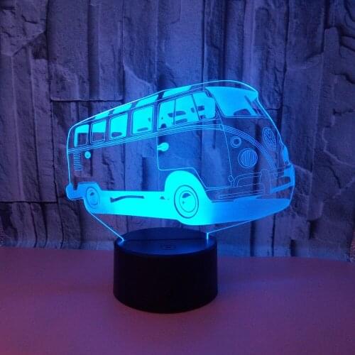 3D LED Night Light Colorful Autobus Bus Car Remote Control Touch Switch USB Table Lamp for Home Decoration
